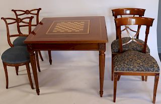 Vintage And Quality Inlaid Game Table And Chairs.