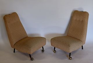 MIDCENTURY. Pair Of Upholstered Slipper Chairs.