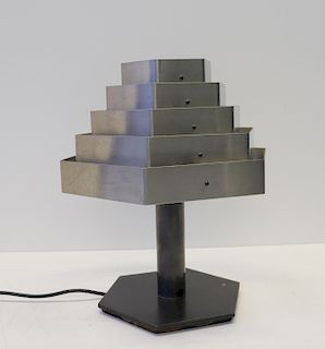 MIDCENTURY. Patinated Metal Lamp With Alluminium