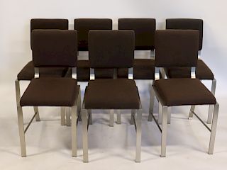 MIDCENTURY. Set Of 8 Heavy Polished Steel Chairs.