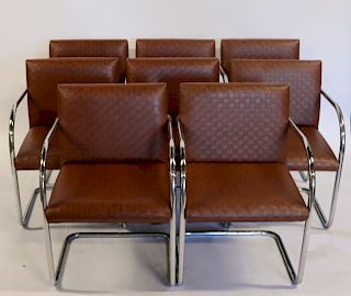 MIDCENTURY. 8 Chrome And Upholstered Arm Chairs.
