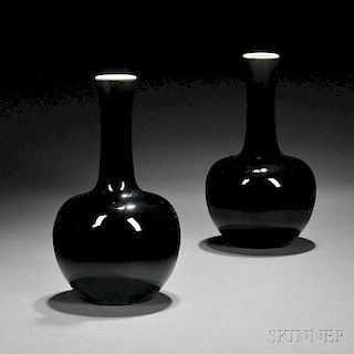 Pair of Mirror Black Bottle Vases