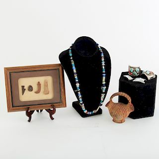 Grp: Native American Beads, Silver, Arrow Heads and Pottery