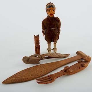 Grp: Tlingit Doll Bear Spoon Handle Paddle Otter Fork