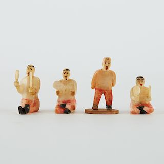 Grp: 4 Carved Walrus Ivory Shaman Figures
