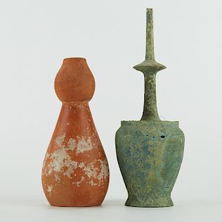 2 Korean Vessels Terracotta Vase Bronze Ewer
