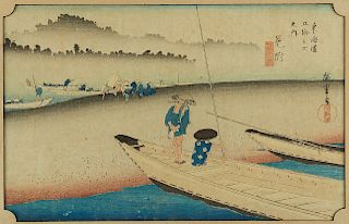 Hiroshige Japanese Woodblock Print Tenryugawa Ferry