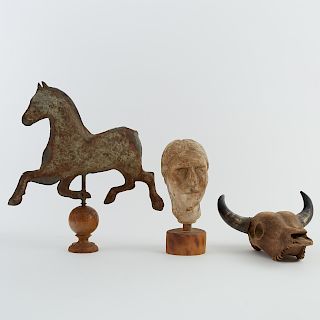 Grp 3: American Folk Art Objects Weathervane Bison Skull Head