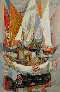 Rene Margotton Ships Oil on Canvas 
