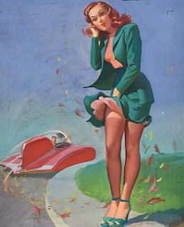 William Medcalf Pinup Painting Woman with Modern Car