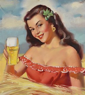 William Medcalf Pinup Painting Woman with Beer