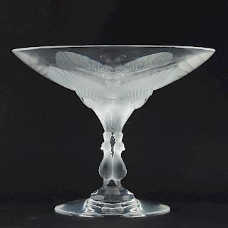 Lalique Crystal Virginia Peacock Compote 
