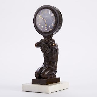 E.F. Caldwell & Co. Bronze and Marble Mantle Clock