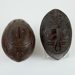 2 Carved Coconuts 18th-19th c.