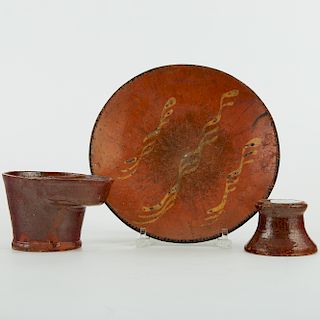 Grp: 3 Pennsylvania Redware Pottery Pieces