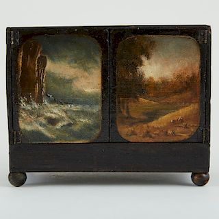 Small Cabinet with Painted Panels with Tennyson Poem
