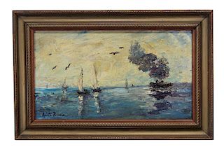 Signed, 20th C Impressionist Painting of Sailboats