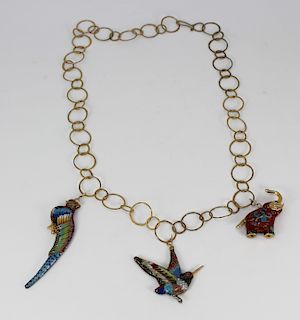 (3) Cloisonne Animal Pendants on Chain