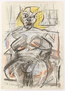 Willem de Kooning, "Woman", Signed Pastel
