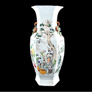 19C Lg Famille Rose Porcelain Vase, Pomegranate