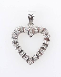 14k White Gold & Diamond Heart Pendant