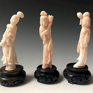 THREE OF CHINESE ANTIQUE  CORAL CARVING