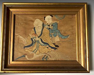 A CHINESE ANTIQUE FIGURES OF EMBROIDERY WITH FRAME
