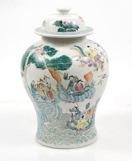 Large Chinese Porcelain Urn with Figural Scene