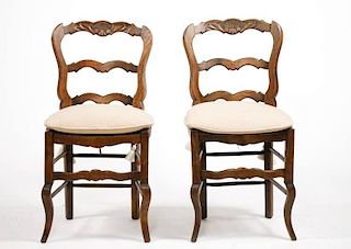 Pair of French Fruitwood & Rush Seat Chairs