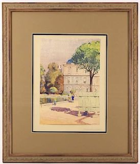 Framed Watercolor "The Luxembourg Gardens", Signed