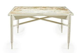 Rustic White Painted Wood Table w/Tin Top