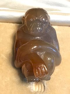 RUSSIAN CARVED AGATE FIGURE MONKEY