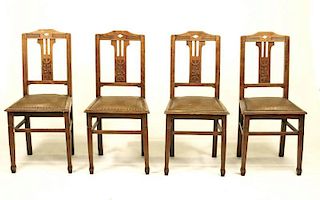 Set of Four Belgian Oak Dining Chairs
