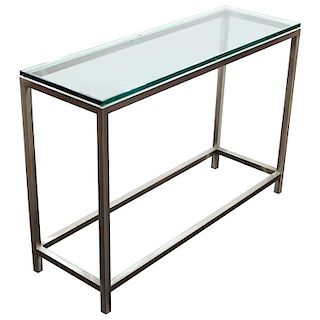 Modern Chrome Console Table w Glass Top