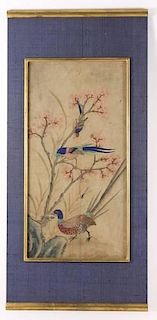 Japanese Watercolor of Colorful Birds & Flowers