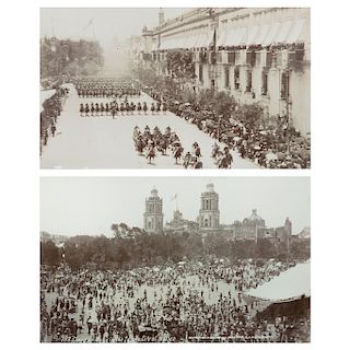 CHARLES B. WAITE, a) Cinco de Mayo in the Zocalo of México b) Parade Passing Nationale Palace, 1904.