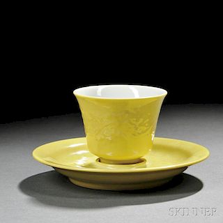 Yellow-glazed Porcelain Teacup with Saucer
