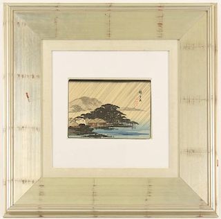 Japanese Ukiyo-e Woodblock Print, Coastal Village
