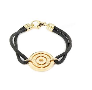 Bulgari 18k Gold Engraved Circle Charm Cord Bracelet Small 5.5"L 