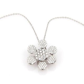 Estate 18K Gold 1.60ctw Pave Diamond Flower Pendant Necklace