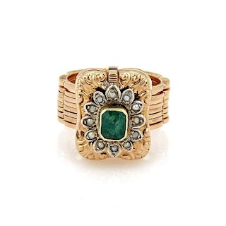 Antique Emerald Pearl 18k Rose Gold Convertible Ring to Bracelet