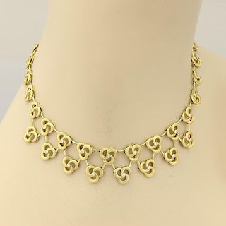 Estate18k Gold Diamond Floral Design Drape Necklace