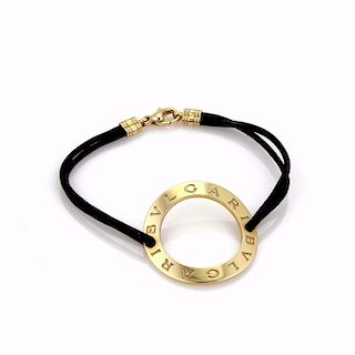 Bulgari 18k Gold Large Wave Circle Charm Double Cord Bracelet 
