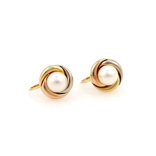 Cartier 18K Tri Color Gold Trinity Pearl Earrings
