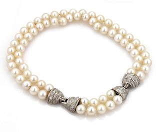 Vintage Judith Ripka Diamond Saltwater Pearl 18k Necklace 