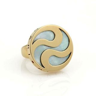 Bulgari Mother Of Pearl Spinning Optical 18k Gold & Steel Ring