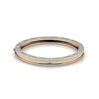 Bvlgari B Zero-1 Steel 18k Gold Engraved Bangle Bracelet 7.5" 