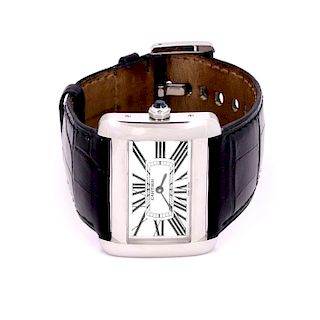 Cartier Tank Divan Stainless Leather Band Quartz Watch Ref.2600 