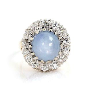 Estate 8 Ct Star Sapphire Old Mine Cut Diamond 14k Ring Size -5.75 