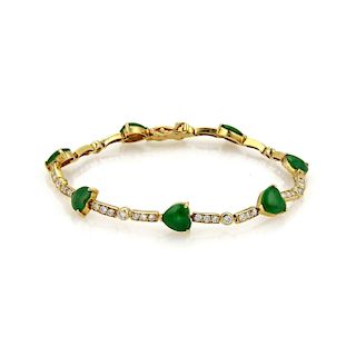 Estate 1.15ct Diamonds Jade Hearts 18k Bar Link Bracelet